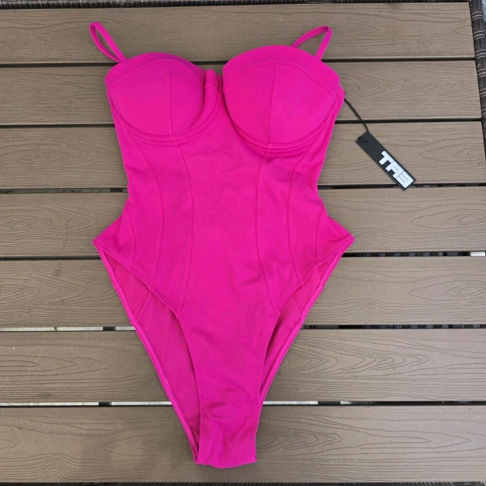 TA3 Pink Hi Cut Pushy Reg Long D/DD cup Swim body sculpt Corset Sz XL New